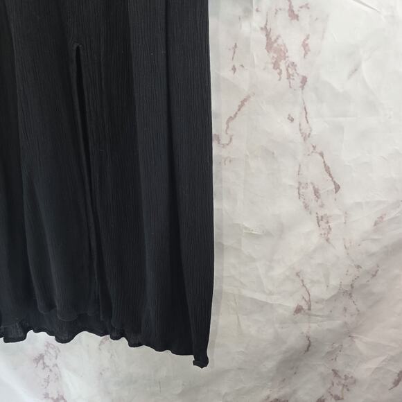 & Other Stories Dress Womens 4 Small Black Midi Slit Crepe Notch Long Sleeve - Picture 5 of 11